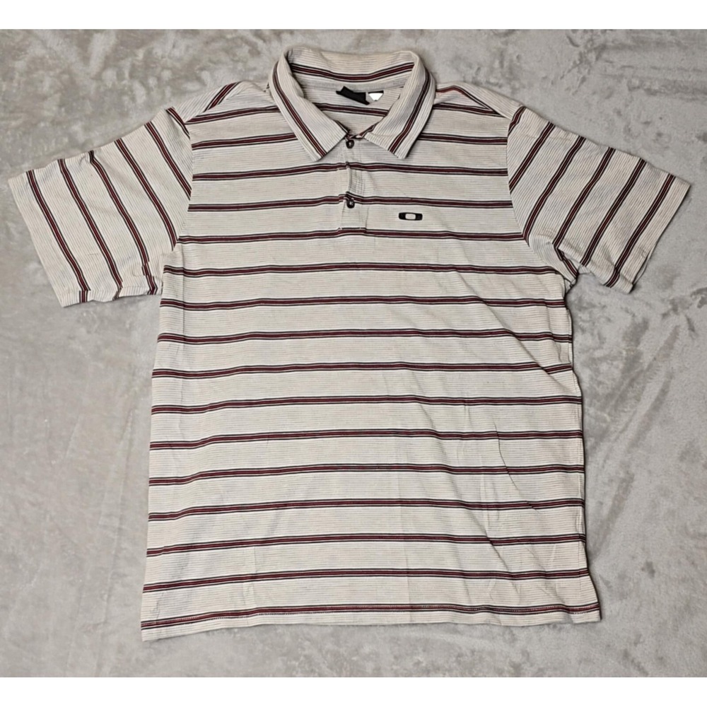 Oakley Shirt Men's XL Gray Golf Polo Striped Preppy Tenniscore Sport Luxe